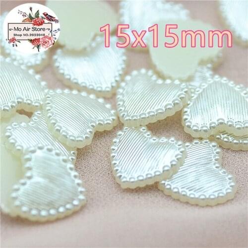 100pcs/lot 15mm Ivory heart Beads ABS Resin Flatback Simulated pearl Beads Jewelry Crafts Decoration ScrapBooking