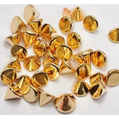 100 Gold Tone Metallic Rock Punk Spike Rivet Acrylic Taper Stud Beads 12X10mm
