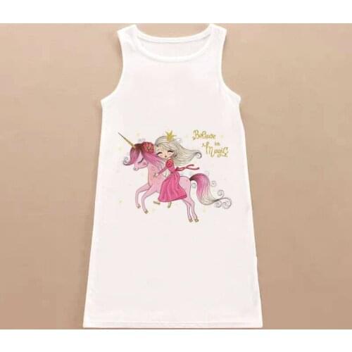 2021 Girls Dress Summer Unicorn Butterfly Cartoon Princess Dress Dresses For Girls Sleeveless Floral Children Clothes Kids Party
