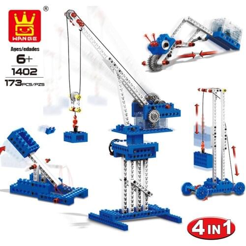 WANGE 4 in 1 Electronic Power Machinery Blocks Crane Lifting Machine Toys DIY Assemble Building Blocks Toys for Boys Gifts 1402