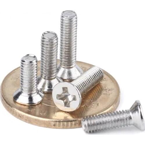 500pcs/lot GB819 DIN965 M2 M2.5 M3 Nickel plated flat head cross countersunk KM mechanical screw