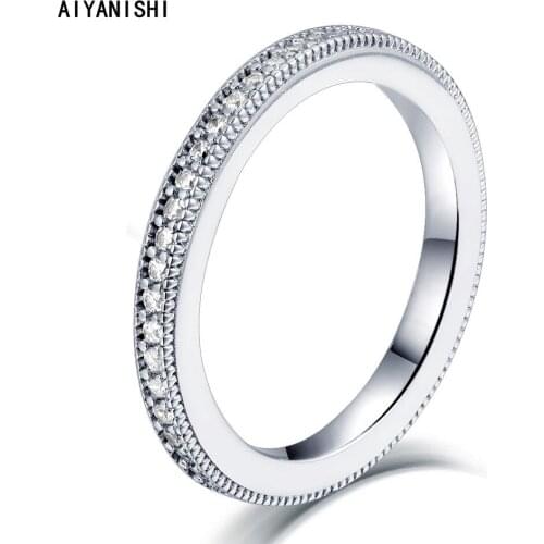 AIYANISHI 925 Sterling Silver Full Eternity Ring Women Engagement Band Ring Sapphire Diamond Wedding Bridal Rings Jewelry Gifts