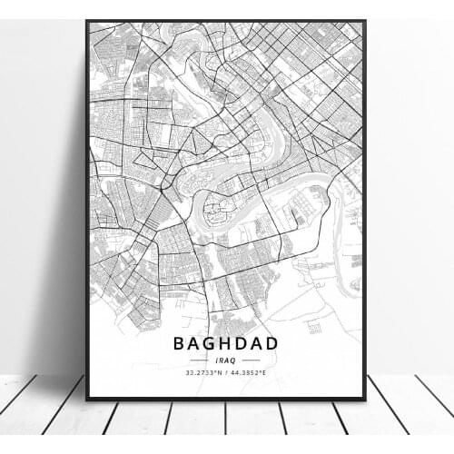 Baghdad Basra Erbil Iraq Canvas Art Map Poster
