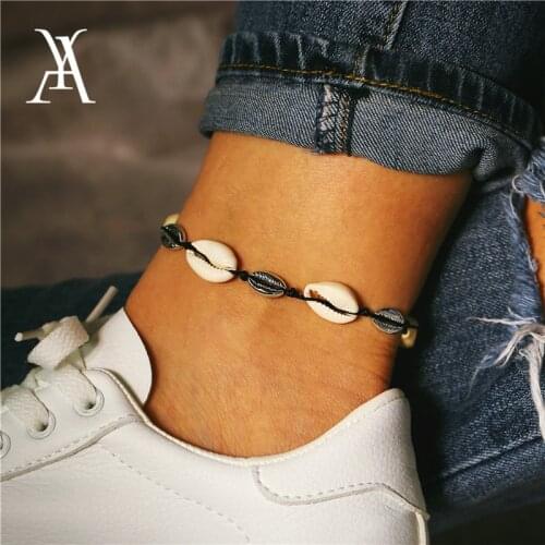 Boho Ocean Beach Cowrie Shell Ankle Bracelet Handmade Adjustable String Macrame Mussel Seashell Anklets for Women Foot Jewelry