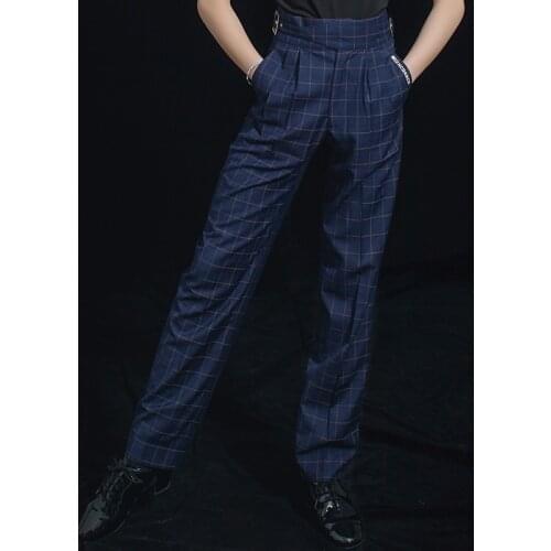2021 Retro Plaid Latin Dance Pants MenS New Training Pants Samba Tango Latin Dance Performance Pants Practice Clothes DQS7271