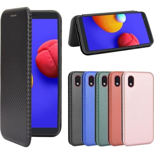For Samsung Galaxy A01 Core Case Carbon Fiber Flip Leather Case For Samsung A01 Core A 01 A01Core GalaxyA01Core Case Cover
