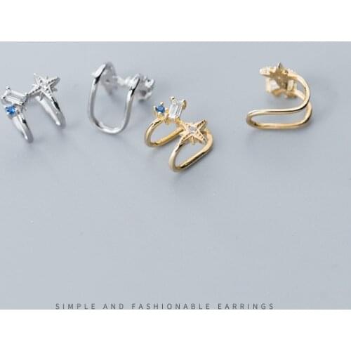 COLUSIWEI Real 925 Sterling Silver Star Rectangle Geometric Clips Earrings for Women Gold Color Ear Cuff Fashion Jewelry Bijoux