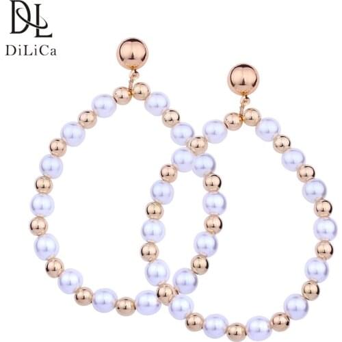 DiLiCa Trendy Big Earrings for Women Simulated Pearl Statement Earrings Female brincos femininos 2018 Dangle Earring Jewelry