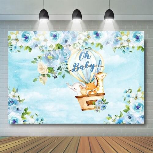 Birthday Backgrounds Photography Studio Blue Sky Hot Air Ballon Animals Cartoon Forest Kid Newborn Backdrop Printed Photocall
