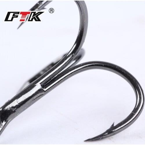FTK 15pcs/20pcs Fishhooks with Round Handle Treble Sharp Barbed Tough Hooks Groove High Steelcarbon Made in Japan