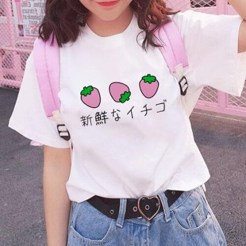 Fresh Strawberries Japanese Aesthetic T-Shirt Harajuku Tshirt Funny Ulzzang 90s Grunge Kawaii Tee Tops Chic Summer Fashion