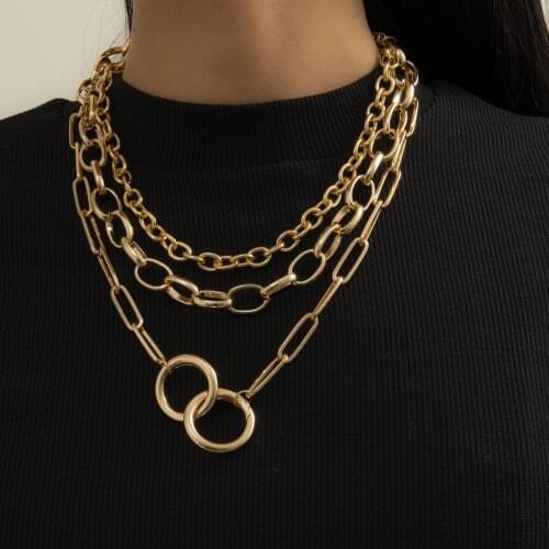 3 piece set thick chain round pendant necklace womens hip hop chunky short choker necklace punk geometric necklace 2021