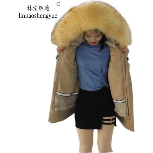 Linhaoshengyue fashion women Overcoming fox fur hood collar Rabbit fur linink warm