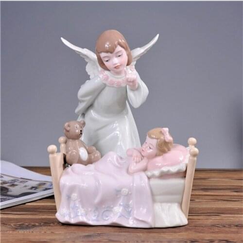 Lovely Girl Angel Porcelain Statue Ceramic Handcrafts Home Decoration Living Room Ornaments