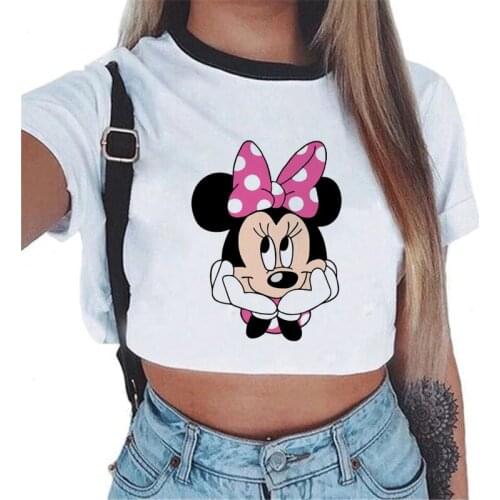 Minnie Mouse Print Kawaii Clothe Womens T-shirt Harajuku Streetwear Crop Top Short Tees Cartoon White Goth Female T-Shirts 2021