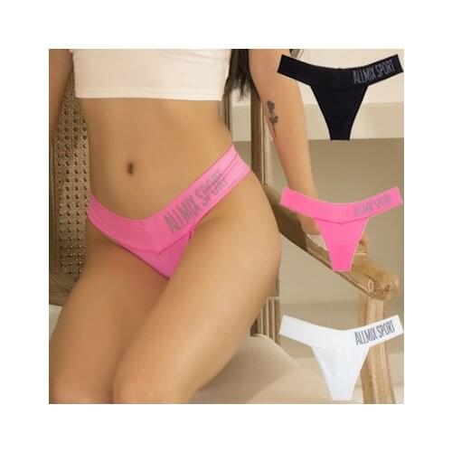 2020 Arrival Sexy Mid Waist Sport Panties Seamless Thong G String Women Cotton Underpants Letter Tanga Lady Briefs Underwear
