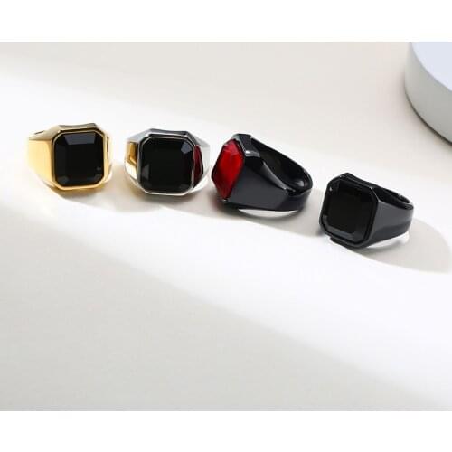 New High Quality Mens Stone Ring Black High Polished Stainless Steel Mens Jewelry Silver Color Charm Ring For Men