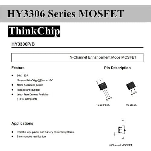 10pcs) HY3306 Series N-Channel Enhancement Mode MOSFET (HY3306P/TO220 HY3306B/TO263) NEW Original