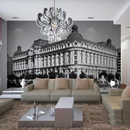 Wholesale 3d wall Mural TV background wallpaper 3d photo murals black and white European style murals architecture murals