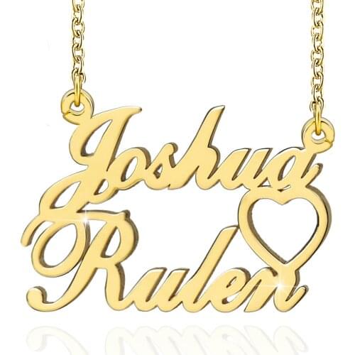 Two Name Heart Nameplate Pendant Personalized Custom Gold Plated Name Necklace Women Gift