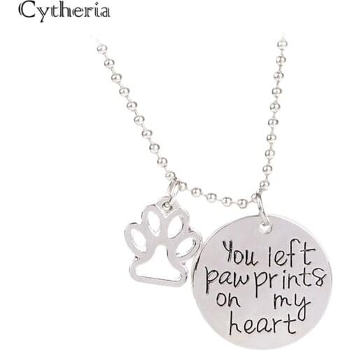 Cat Dog Paw Print Necklaces you left paw prints on my heart necklace Hollow Supply beads Chain Jewelry Gift For son daughter
