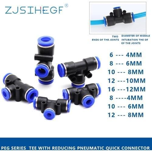PEG" 3Way T Type Pneumatic Connector Tee Union Push In Fitting For Air Joint 4mm-12mm OD Hose