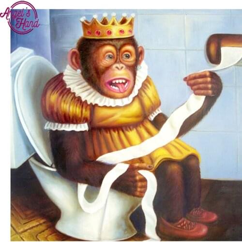 Full,Diamond Embroidery Monkey on toilet 5D,Diamond Painting,Cross Stitch,3D,Diamond Mosaic,Needlework,Crafts,Christmas,Gift