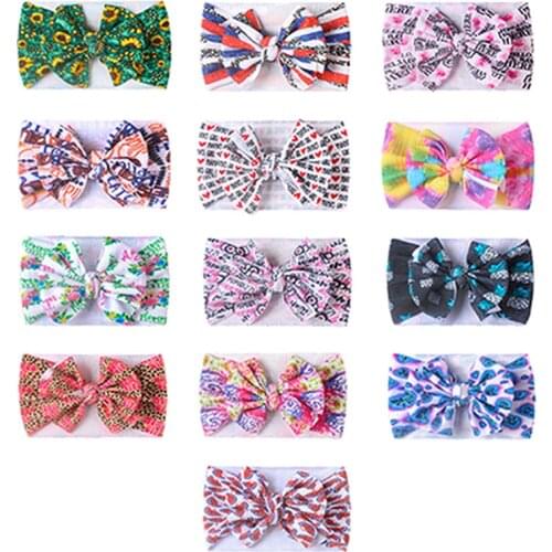 1 PCS 18*13 CM Fashion Cartoon Print Bowknot Baby Girls Hairband DIY Children Headwear Hair Accessories Kids Photography Props