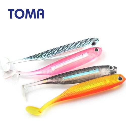 TOMA 8pcs T Tail Jig Head Fly Soft Lures Fishing Bait 2.2g 7.5cm Soft Fishing Lure Had Fishing Swimbaits Fishing Tackle