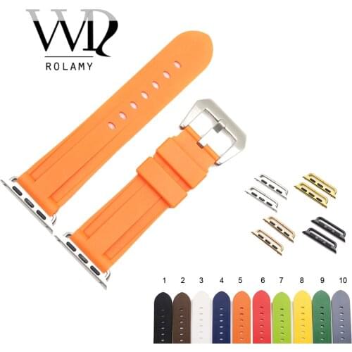 Rolamy Fashion 38 40 42 44mm Black Orange Silicone Rubber Replacement Wrist Watchband Strap Loops For Iwatch Series 4/3/2/1
