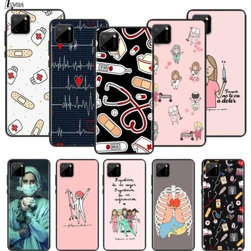 Cartoon Nurse Medicine For OPPO Realme Narzo 20 C2/3/11/12/15/17 X2 X3 X7 XT X50 Q2i V3 V5 V15 Pro Black Silicone Phone Case