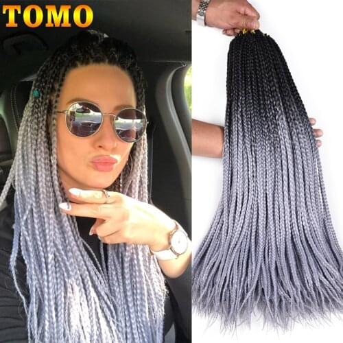 TOMO Synthetic Crochet Box Braids 24 Inch 22 Strands Pre-looped Ombre Synthetic Braiding Hair Extension for Women Heat Fiber
