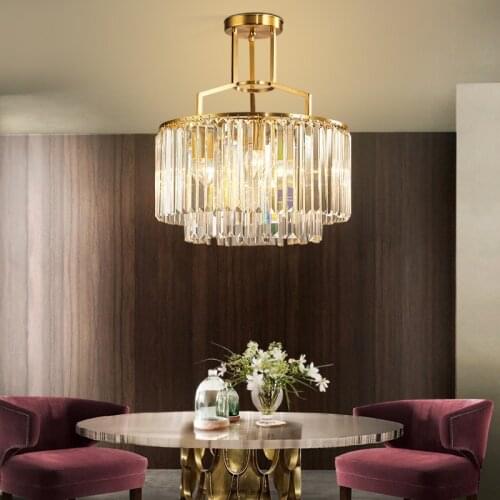 Modern Nordic Minimalist Copper Living Room Chandelier Light Luxury Crystal Dining Room Study Luxury Bedroom Chandelier