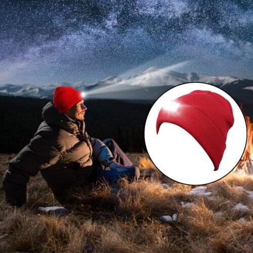 LED Beanie Hat Unisex Head Lamp Knitted Warm Cap Torch Light for Camping Hiking