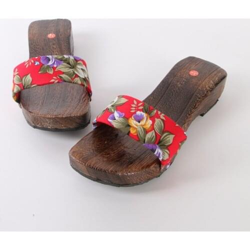 Womens Wood Slides Anti-Slip Polka Dots MId Heel Summer Sandals Causal Beach Slippers Japan Geta Cosplay Shoes