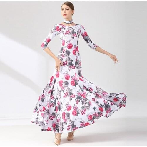 Printing Big Swing Ballroom Dance Dresses For Women Viennese Waltz Dress Ball Gown Dance Wear Modern Dance Costumes