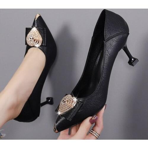 Soft Leather High Heel Womens Shoes 2021 New Anti-breaking Leather All-match Metal Heart-shaped Decorative Womens Shoes