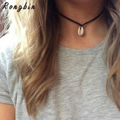 2019 New White Shells Black Velvet Choker Necklace For Women Lucky Maxi Chokers Necklace Chocker collares collier ras du cou