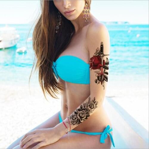 1pcs devils Eye Hot Black White Large Flower Henna Temporary Tattoo Black Mehndi Style Waterproof Tattoo Sticker T1797