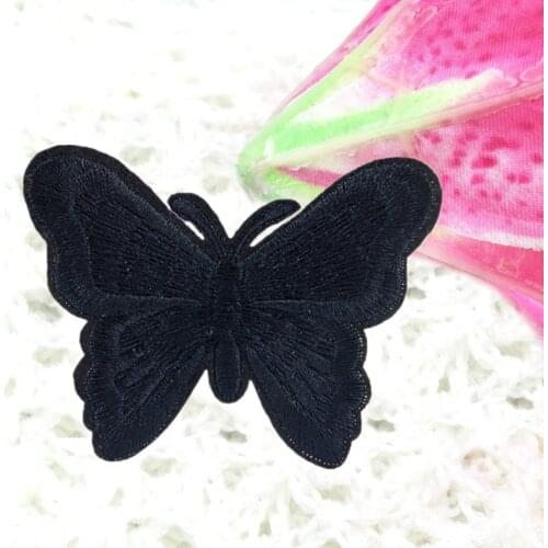 1Pcs Black Butterfly Parches Sew on Patch Cute Applique Badge Embroidered Fabric Sticker Clothes Bust Dress DIY Ornament