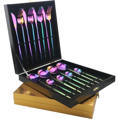 16Pcs 304 Stainless Steel Silverware Mirror Cutlery Set knife spoon fork Dinner Set for 4 Person Family Supplies with Gift Box