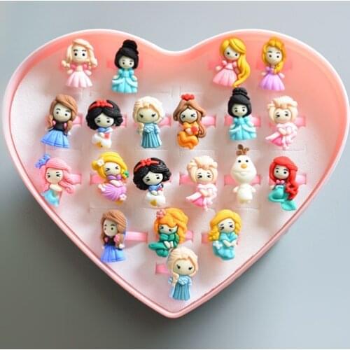 20pcs Disney princess children 6 ring boxed Frozen Elsa doll Accessory doll jewelry Minnie ring girl boy children day gift