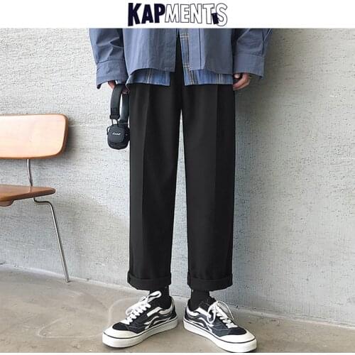 KAPMENTS Men Black Spring Casual Harajuku Cargo Pants 2021 Mens Baggy Vintage Streetwear Joggers Sweatpants Male Solid Trousers