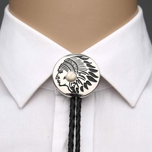 Four color Indian head pattrn bolo tie for man cowboy western cowgirl leather rope zinc alloy necktie