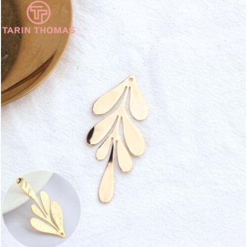 6PCS 27x62MM 24K Gold Color Plated Brass Long Leaf Leaves for DIY Jewelry Making Findings Accessories