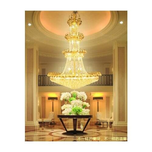 European Big Gold Crystal Chandelier Lights Fixture Villa Home Stair Hotal Golden Crystal Droplight Clubs Hanging Lamps D120cm