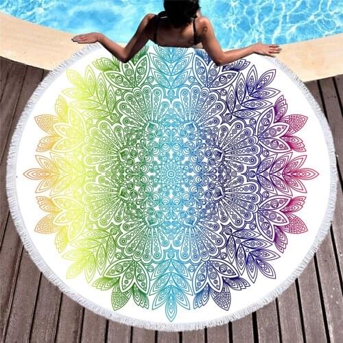 European And American Round Printed Beach Towel Microfiber Digital Printed Beach Towel Colorful Mandala