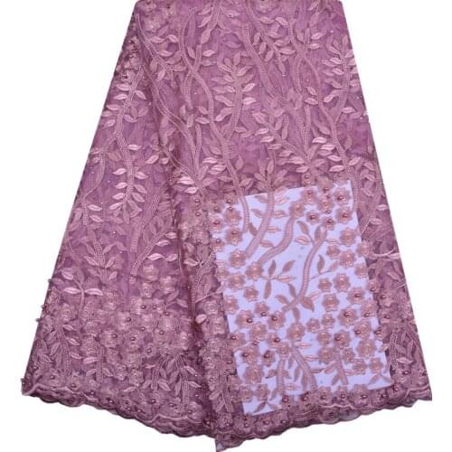 French Lace Fabrics High Quality African Net Lace With Beads Nigeria Tulle Mesh Lace Fabric For Wedding Dress Sewing F1192