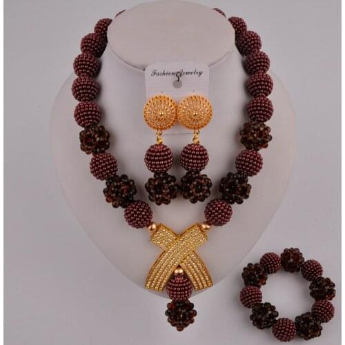 Brown african beads jewelry set FZZ105