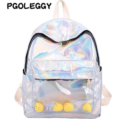 Laser Backpack Women Transparent Travel Bags 2019 Backpack New Women Backpack Girls Shoulder Bag PU leather Holographic Backpack